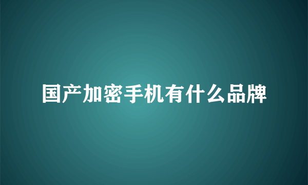 国产加密手机有什么品牌