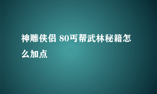 神雕侠侣 80丐帮武林秘籍怎么加点