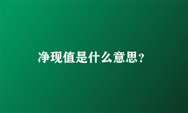 净现值是什么意思？