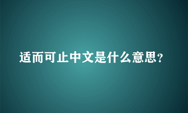 适而可止中文是什么意思？