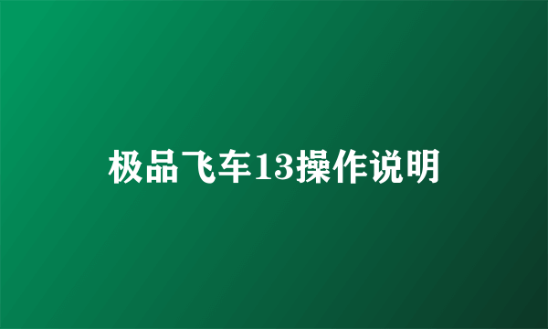 极品飞车13操作说明