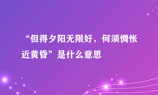 “但得夕阳无限好，何须惆怅近黄昏”是什么意思