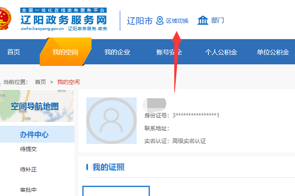 辽阳政务服务网官网进去怎么切换区域？