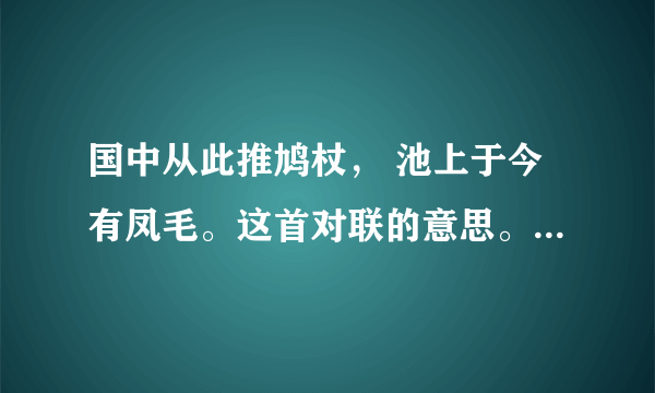 国中从此推鸠杖， 池上于今有凤毛。这首对联的意思。谢谢高手指点。