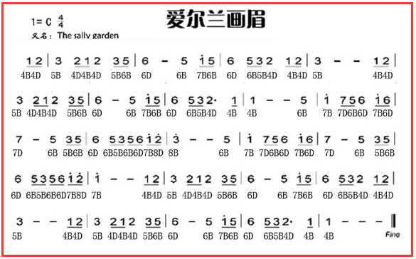 《爱尔兰画眉》口琴曲的简谱