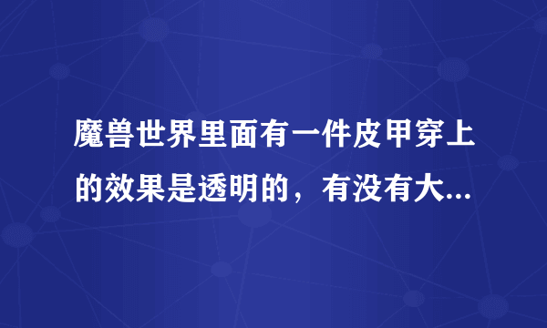 魔兽世界里面有一件皮甲穿上的效果是透明的，有没有大神知道哪里掉落啊，或是哪个任务给？ 幻化用……