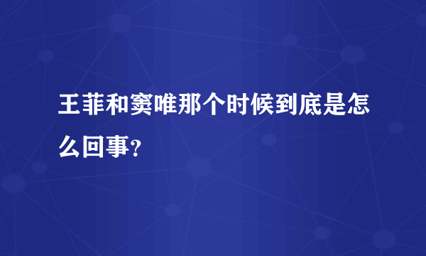 王菲和窦唯那个时候到底是怎么回事？