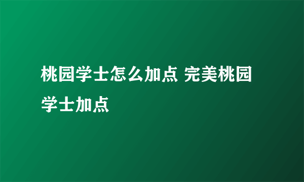 桃园学士怎么加点 完美桃园学士加点