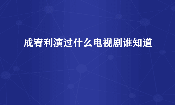 成宥利演过什么电视剧谁知道