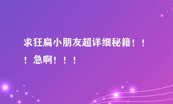 求狂扁小朋友超详细秘籍！！！急啊！！！