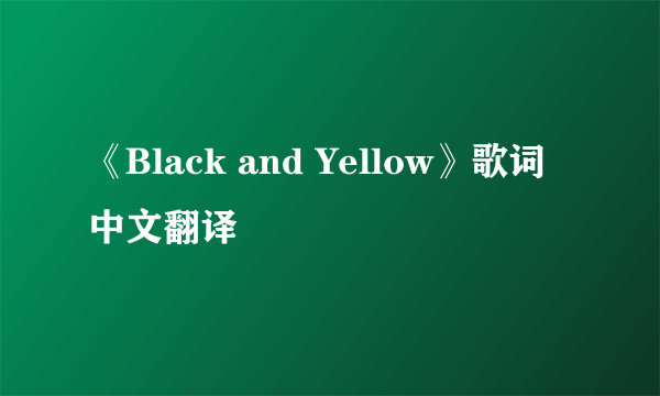 《Black and Yellow》歌词中文翻译