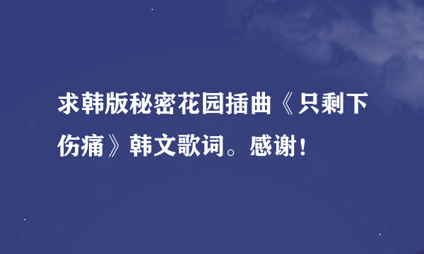 求韩版秘密花园插曲《只剩下伤痛》韩文歌词。感谢！