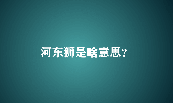 河东狮是啥意思？