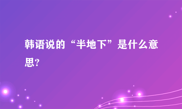 韩语说的“半地下”是什么意思?