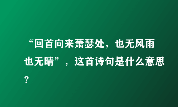 “回首向来萧瑟处，也无风雨也无晴”，这首诗句是什么意思？