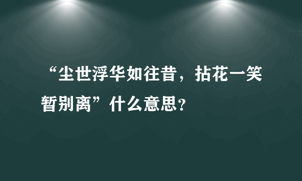 “尘世浮华如往昔，拈花一笑暂别离”什么意思？