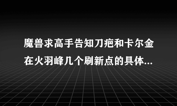 魔兽求高手告知刀疤和卡尔金在火羽峰几个刷新点的具体位置，越详细越好！