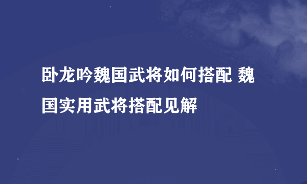 卧龙吟魏国武将如何搭配 魏国实用武将搭配见解