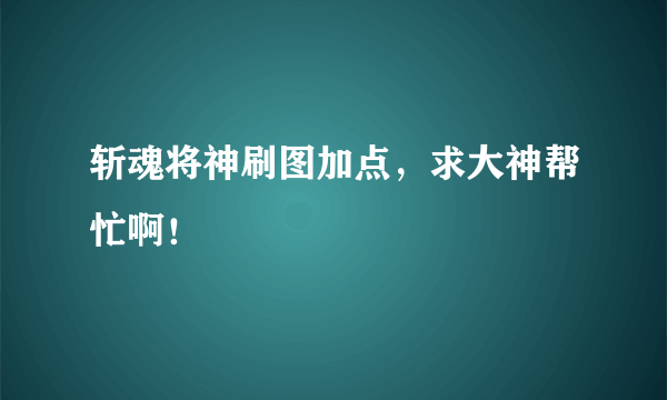 斩魂将神刷图加点，求大神帮忙啊！