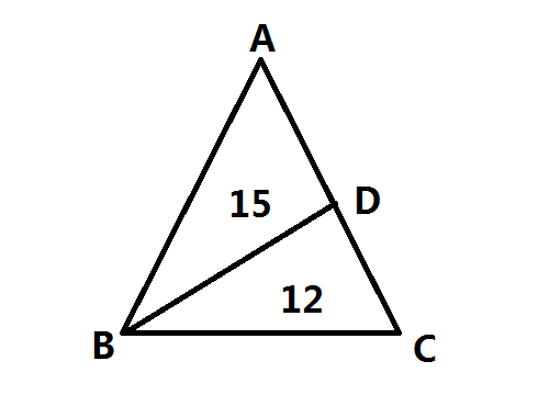 在三角形ABC中AB＝AC，DB为三角形ABC的中线，且BD将三角形ABC的周长分为12和15两部分，求三角形各边长