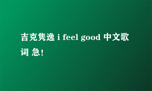 吉克隽逸 i feel good 中文歌词 急！