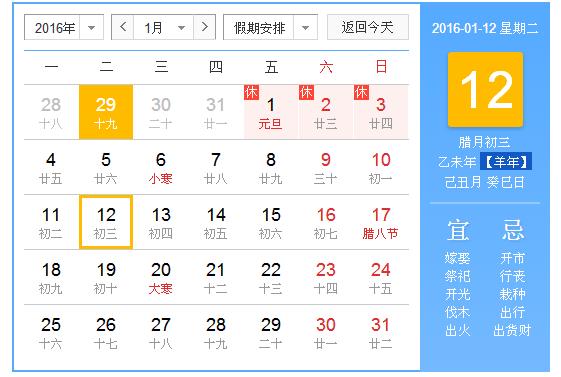 2016年1月12日这天属什么生肖?