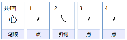 心字的笔画笔顺名称