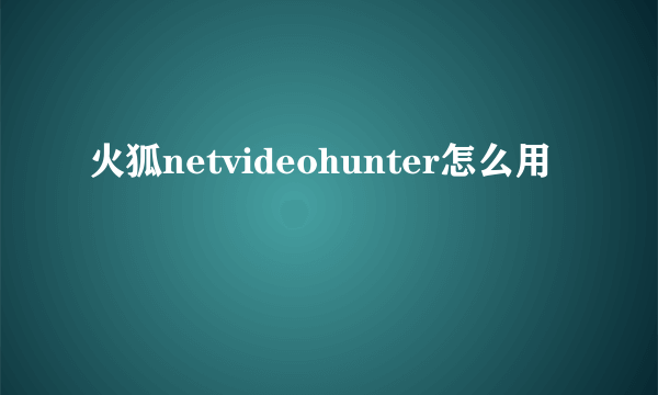 火狐netvideohunter怎么用