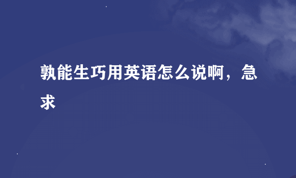 孰能生巧用英语怎么说啊，急求