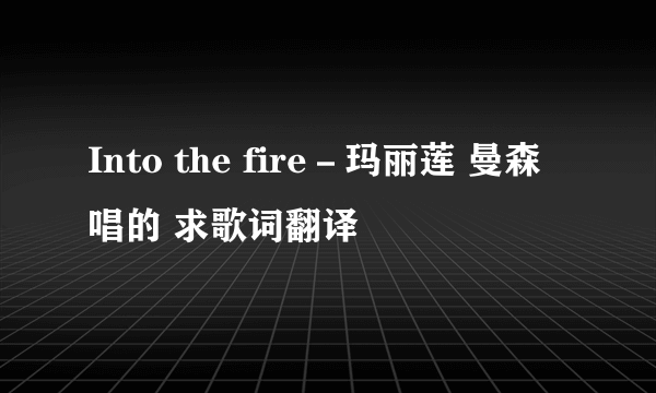 Into the fire－玛丽莲 曼森唱的 求歌词翻译