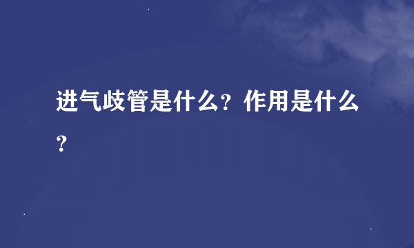 进气歧管是什么？作用是什么？