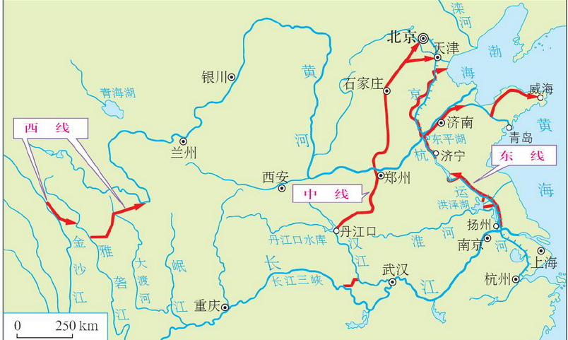 南水北调的线路图