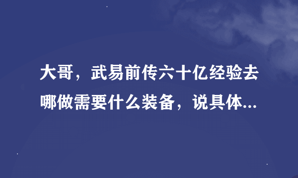 大哥，武易前传六十亿经验去哪做需要什么装备，说具体点谢谢！