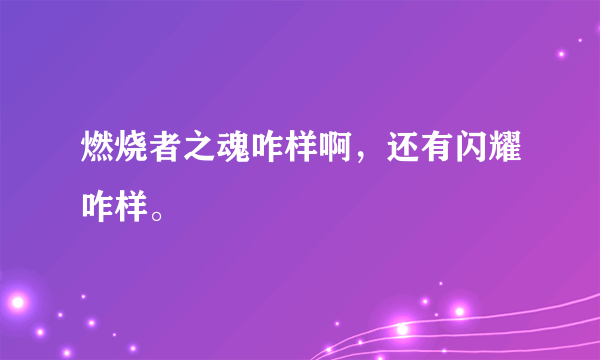 燃烧者之魂咋样啊，还有闪耀咋样。