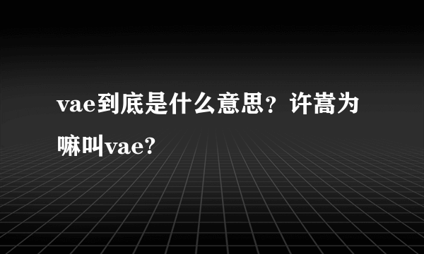 vae到底是什么意思？许嵩为嘛叫vae?