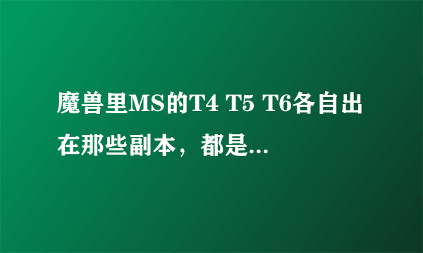 魔兽里MS的T4 T5 T6各自出在那些副本，都是什么名字