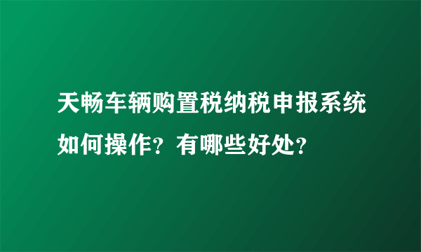 天畅车辆购置税纳税申报系统如何操作？有哪些好处？