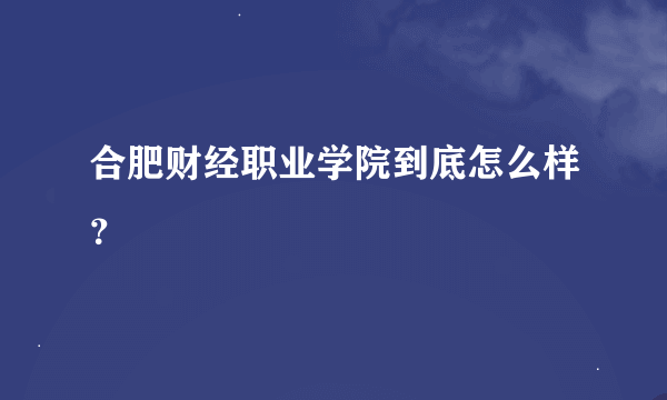 合肥财经职业学院到底怎么样？