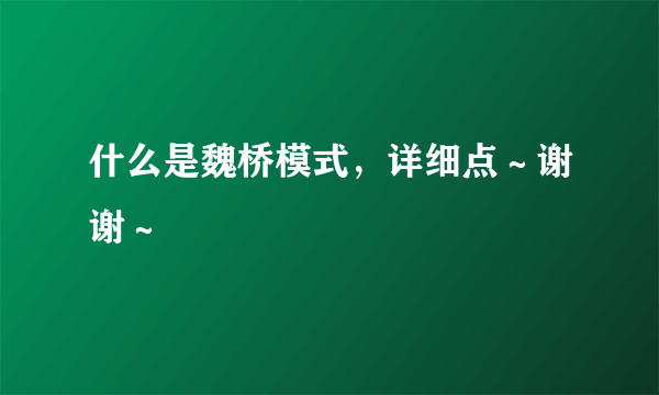 什么是魏桥模式，详细点～谢谢～