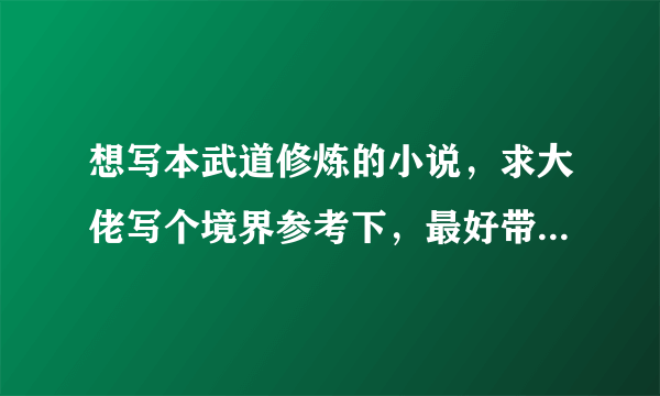 想写本武道修炼的小说，求大佬写个境界参考下，最好带境界注释的。（不要金丹，元婴这样的，像修真了）