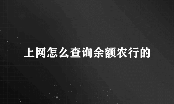 上网怎么查询余额农行的