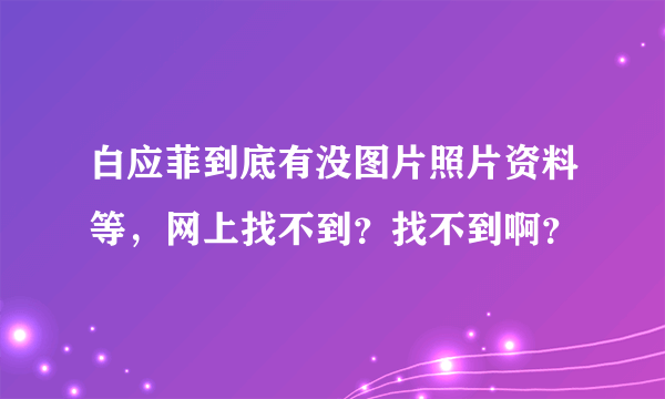 白应菲到底有没图片照片资料等，网上找不到？找不到啊？