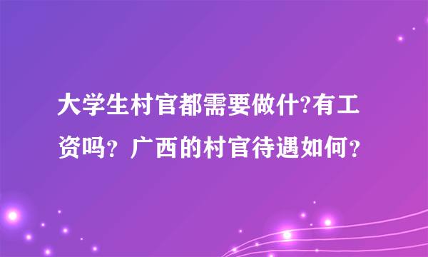 大学生村官都需要做什?有工资吗？广西的村官待遇如何？