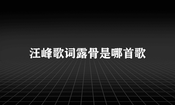 汪峰歌词露骨是哪首歌