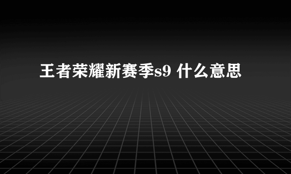 王者荣耀新赛季s9 什么意思