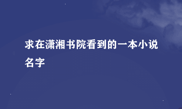 求在潇湘书院看到的一本小说名字