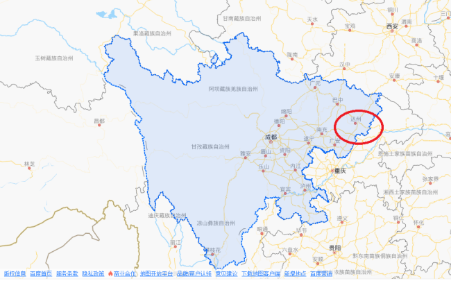 达州在四川省地图的什么位置？