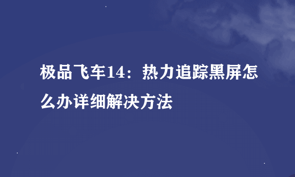 极品飞车14：热力追踪黑屏怎么办详细解决方法