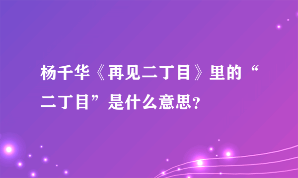 杨千华《再见二丁目》里的“二丁目”是什么意思？