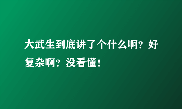 大武生到底讲了个什么啊？好复杂啊？没看懂！